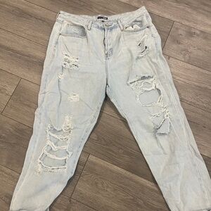 Fashion Nova Blue Boyfriend Jeans with Distressed Details